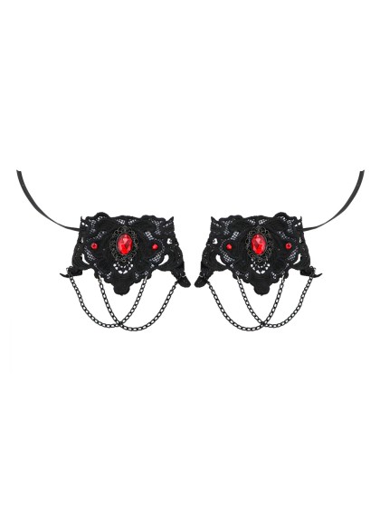 SET 2 BLACK GOTHIC CUFFS WITH RED STONES 
