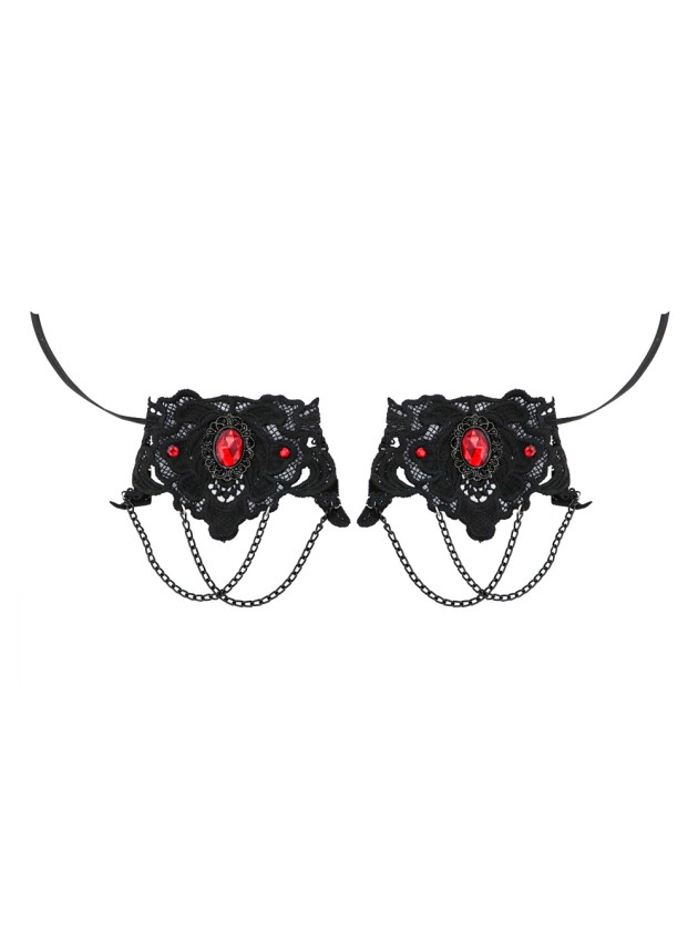 LOT 2 MANCHETTES GOTHIQUES NOIRES PIERRE ROUGE 