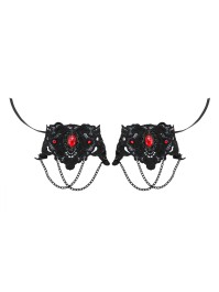 LOT 2 MANCHETTES GOTHIQUES NOIRES PIERRE ROUGE 