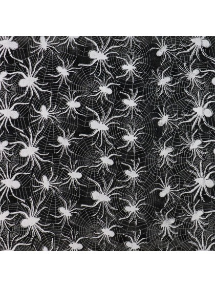 JUTE TABLE RUNNER WHITE/SILVER GLITTER SPIDERS 28CM X 3M