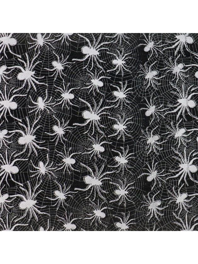 JUTE TABLE RUNNER WHITE/SILVER GLITTER SPIDERS 28CM X 3M