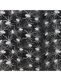 JUTE TABLE RUNNER WHITE/SILVER GLITTER SPIDERS 28CM X 3M