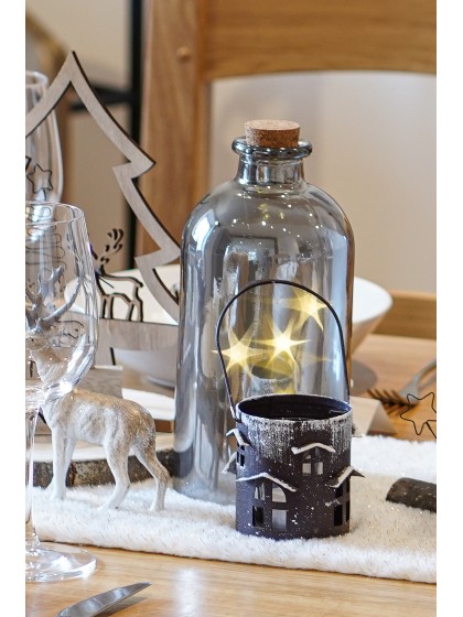 FLASCHE TOURBILLON FEERIQUE 5 STERNE LEDs GRAU PERLMUTT 11CM X 24CM