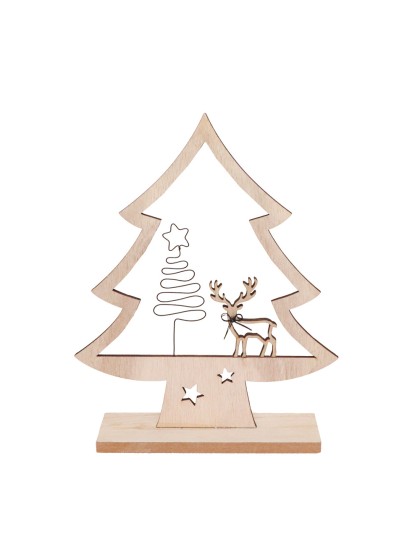 CENTRE DE TABLE SAPIN BOIS SUR SOCLE SAPIN FIL METAL NOIR 19CM X 24CM