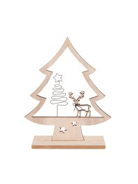 CENTRE DE TABLE SAPIN BOIS SUR SOCLE SAPIN FIL METAL NOIR 19CM X 24CM