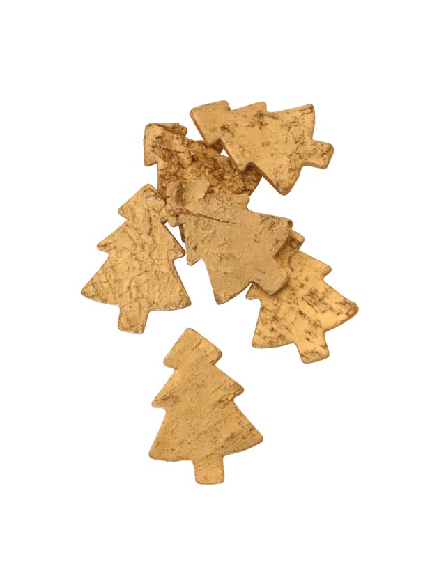 BAG 24 WOODEN BARK MATT GOLD TREES 5.4CM X 5.4CM X 0.1CM