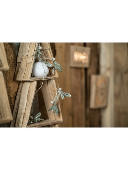 GIRLANDE MISTEL WEISS PERLE BLÄTTER GIVREES 110CM