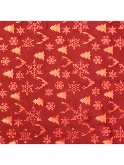RED/METAL RED XMAS ICONS VELVET TABLE RUNNER 28CM X 3M
