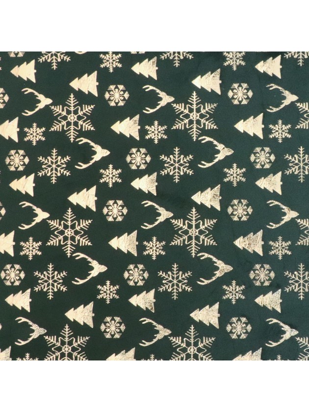 DARK GREEN/METAL GOLD XMAS ICONS VELVET TABLE RUNNER 28CM X 3M