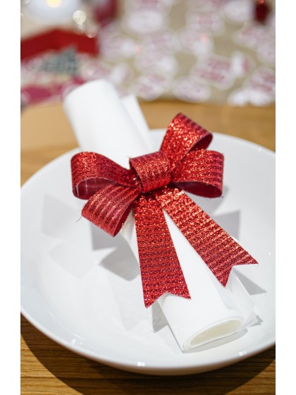 SET 3 SHINY RED BOWS 10CM X 12.7CM