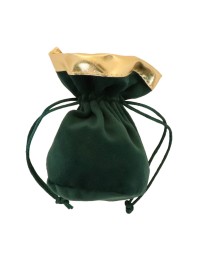 SACHET 3 BOURSES VELOURS VERT FONCE BORDURE OR 6CM X 6CM X 12CM
