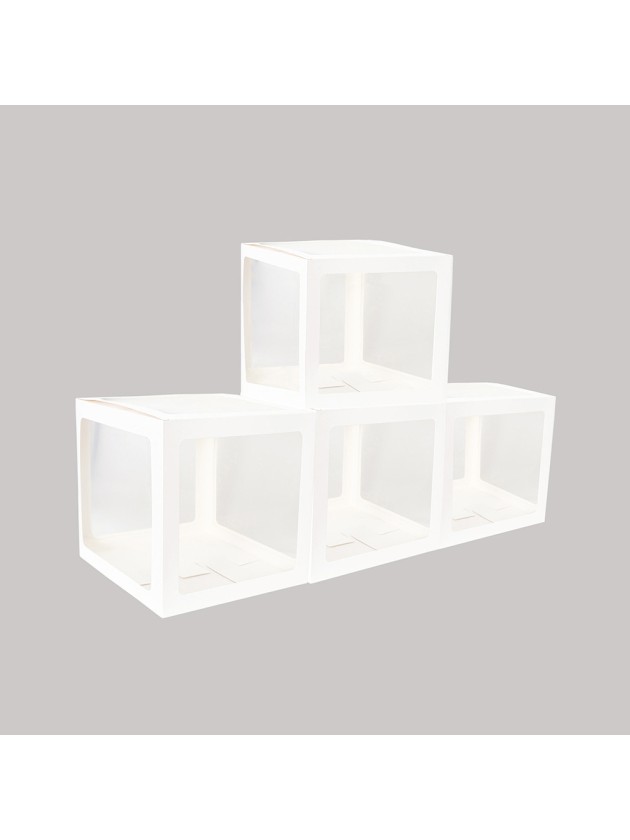 4 CUBES CARTON AV FILM PLASTIQUE RIGIDE BLANC 30CM X 30CM X 30CM