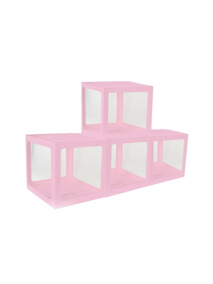 4 CUBES CARTON AV FILM PLASTIQUE RIGIDE ROSE 30CM X 30CM X 30CM