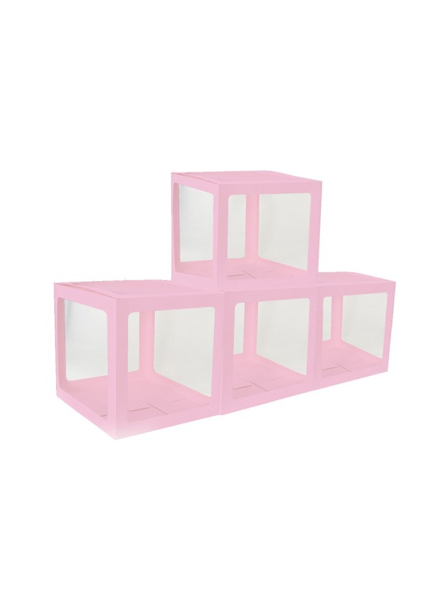 4 CUBES CARTON AV FILM PLASTIQUE RIGIDE ROSE 30CM X 30CM X 30CM