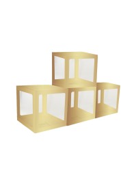4 CARTON CUBES W/ PLASTIC GOLD 30CM X 30CM X 30CM