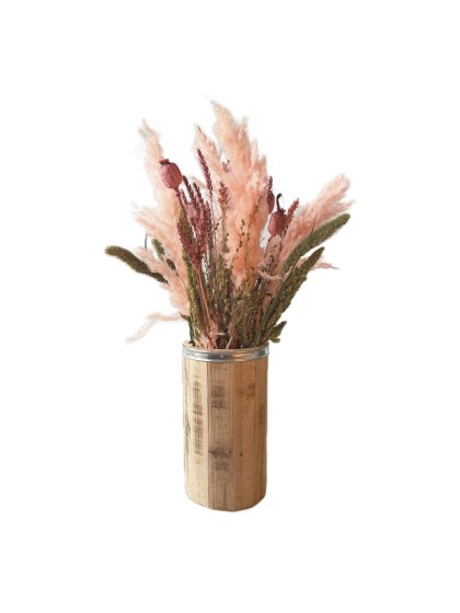 COMPOSITION FLORALE ROSE 18 - POT BOIS DIA 15CM X 55CM HT