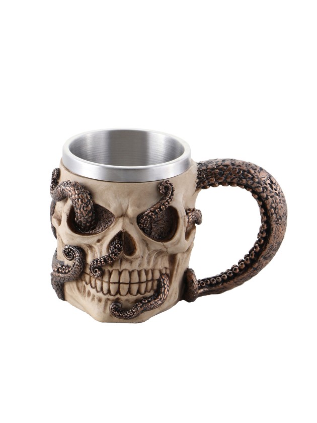 MUG KUNSTHARZ TOTENKOPF OCTOPUS 16.3 X 11.4 X 10.8CM