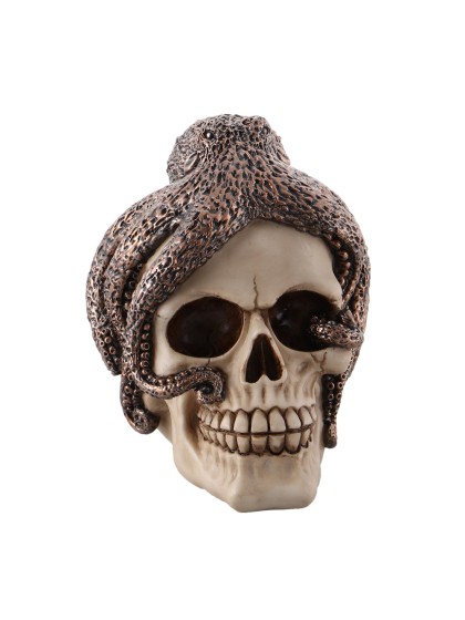 RESIN SKULL WITH OCTOPUS 12.2 X 14.8 X 15.3CM