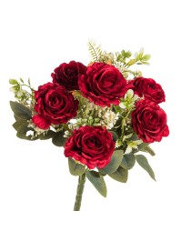BLUMENSTRAUSS 6 ROSA ROT MIT LAUB 43CM