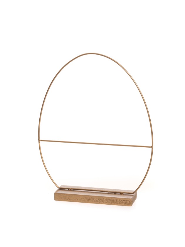 METAL TABLE CENTER EGG SHAPE ON WOODEN BASE 22CM X 5CM X 28CM