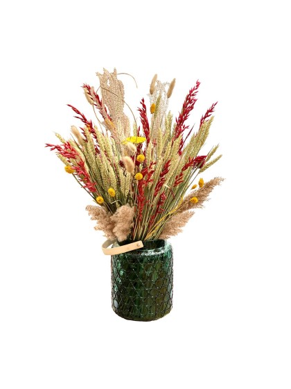 ARRENGELMENT HERBST BARCELONE - VASE GLAS GRÜN DIA 18CM X 65CM HT