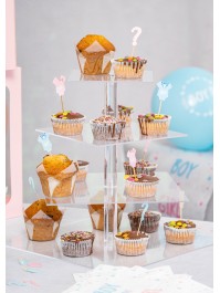 4-LEVEL SQUARE ACRYL CAKE STAND 30CM X 30CM X 32CM