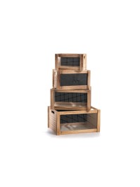 SET 4 WOODEN CRATES WITH GRID 40X30X20CM/35X25X18CM/30X 20X16CM/25X15X14CM
