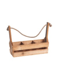 FLASCHENHALTER FÜR 3 HOLZ MIT HENKEL JUTE 36CM X 10CM X 25CM