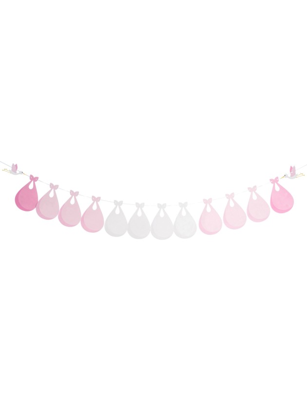 GUIRLANDE BABY SHOWER PERSONNALISABLE ROSE/BLANC 240CM X 22CM