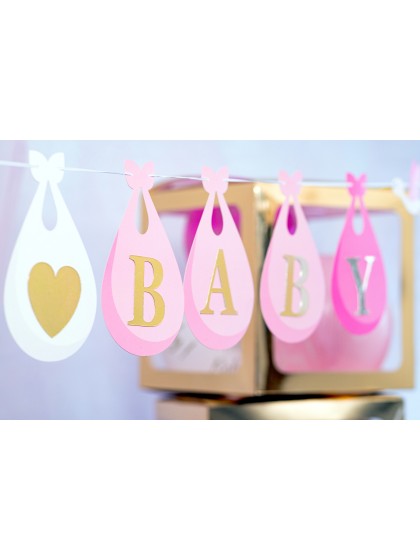 GIRLANDE BABYPARTY PERSONALISIERBAR ROSE/BLANC 240CM X 22CM