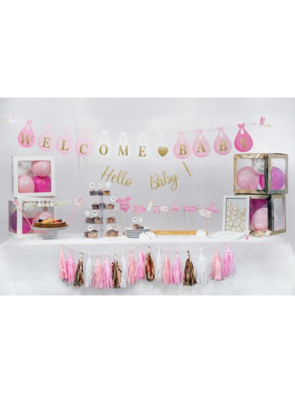 GUIRLANDE BABY SHOWER PERSONNALISABLE ROSE/BLANC 240CM X 22CM