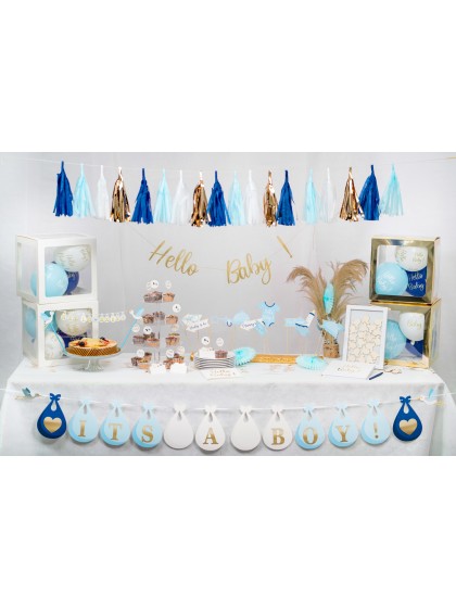 GIRLANDE BABYPARTY PERSONALISIERBAR BLEU/BLANC 240CM X 22CM