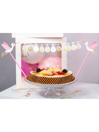 CAKE TOPPER PINK/WHITE HELLO BABY 27CM X 16CM