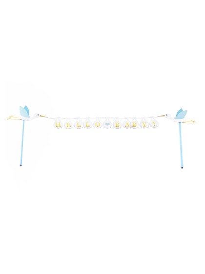CAKE TOPPER BLUE/WHITE HELLO BABY 27CM X 16CM