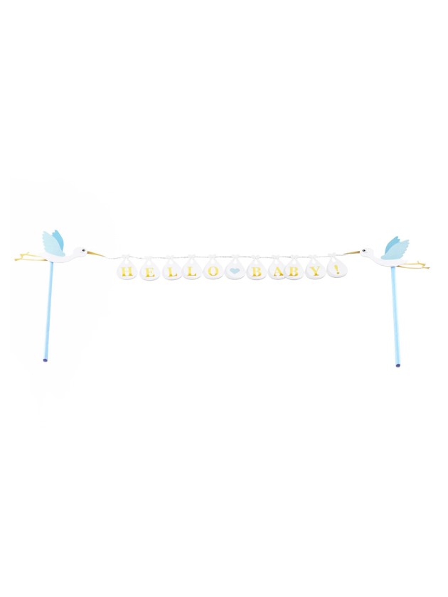 CAKE TOPPER BLEU/BLANC HELLO BABY 27CM X 16CM