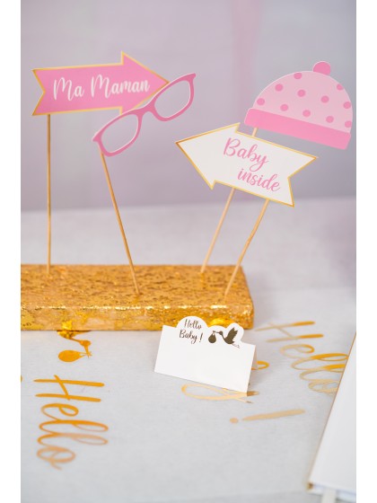 KIT PHOTO BOOTH BABY SHOWER GIRL 11PCS - FRENCH/ENGLISH 