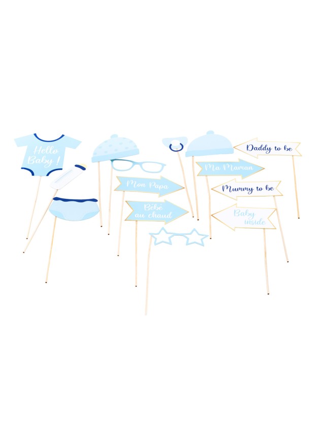 KIT PHOTO BOOTH BABY SHOWER BOY 11PCS- FRENCH/ENGLISH 