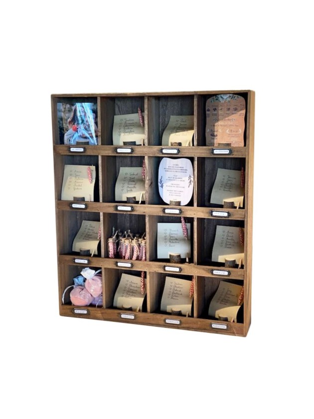 WOODEN FURNITURE 16 COMPARTMENTS 64CM X 13CM X 70CM