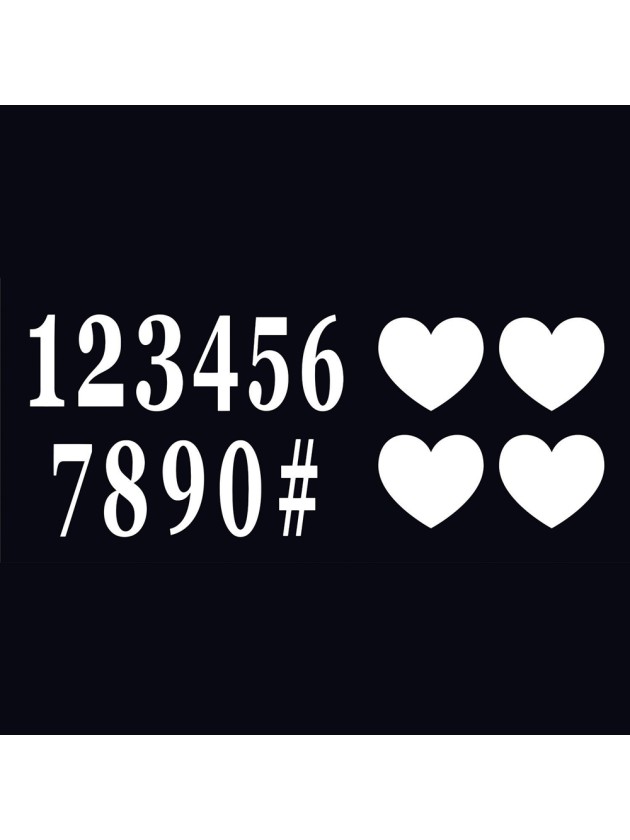 SET 12 WHITE ADHESIVE LETTERS + 4 HEARTS 7.5CM
