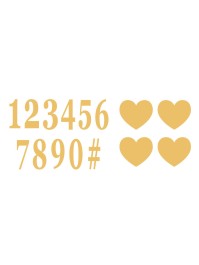 SET 12 GOLD ADHESIVE LETTERS + 4 HEARTS 7.5CM