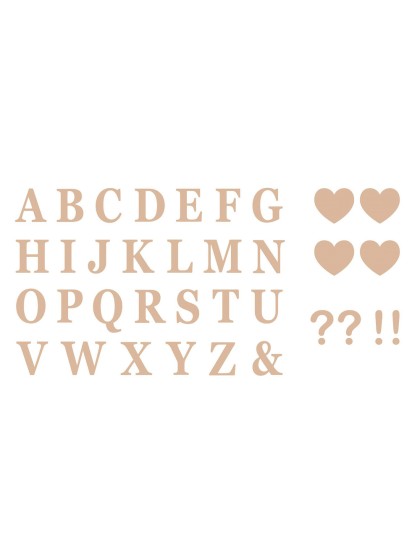 SET AUS 48 BUCHSTABEN  SELBSTKLEBEND + 4 HERZEN + 2 ? +2 ! GOLD ROSA 7.5CM