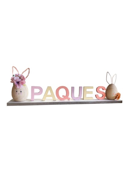 CENTRE DE TABLE BOIS PAQUES AVEC LAPIN 37CM X 5CM X 14CM