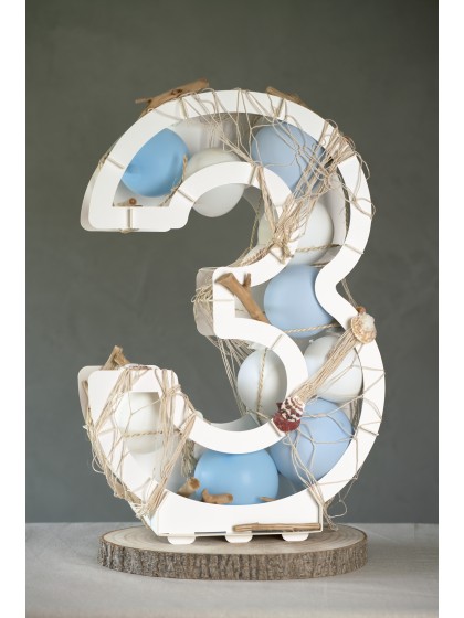 STRUKTUR BALLON ZAHLE 3 WEISS 41.5CM X 14CM X 63.5CM