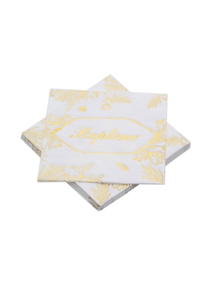 SET OF 20 NAPKINS 3 PLYS BAPTEME GOLD METAL 33CM X 33CM
