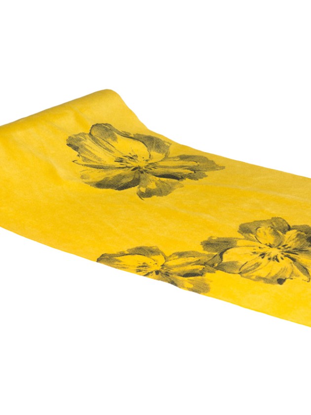 TISCHLÄUFER SAMT SENF BEDRUCKT BLUMEN 28CM X 3M