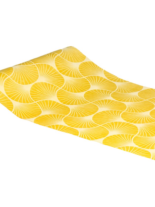 CHEMIN DE TABLE VELOURS MOUTARDE IMPRIME GINKGO 28CM X 3M