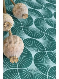 CHEMIN DE TABLE VELOURS VERT MALACHITE IMPRIME GINKGO 28CM X 3M