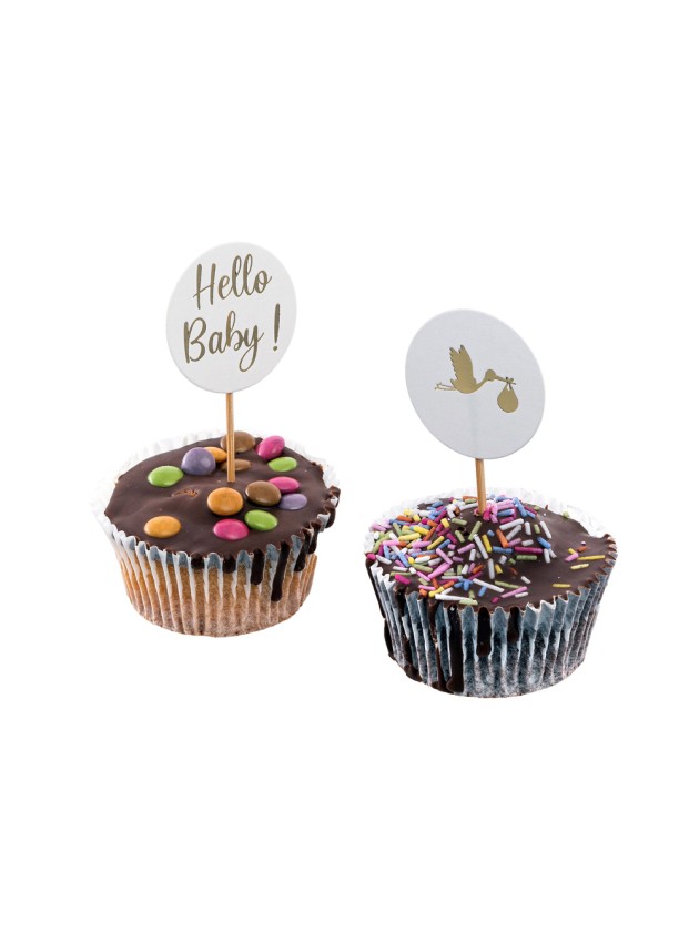 SET 6 PICS CUP CAKE HELLO BABY -2 ASS 4CM X 8.5CM