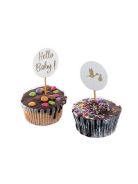 SET 6 PICS CUP CAKE HELLO BABY -2 ASS 4CM X 8.5CM