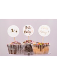SET 6 PICS CUP CAKE HELLO BABY -2 ASS 4CM X 8.5CM